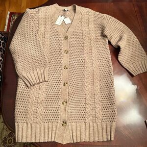 NWT Anthropologie Current Air Long Oversize Cardigan Sweater Tan Camel SMALL